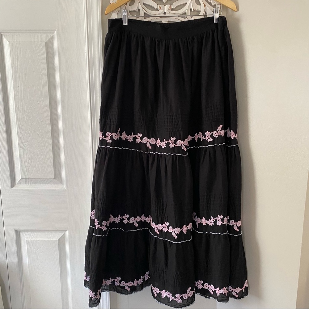 Laffaire Los Angeles Boho Hippie Prairie Whimsigoth Tiered Floral Maxi Skirt XL